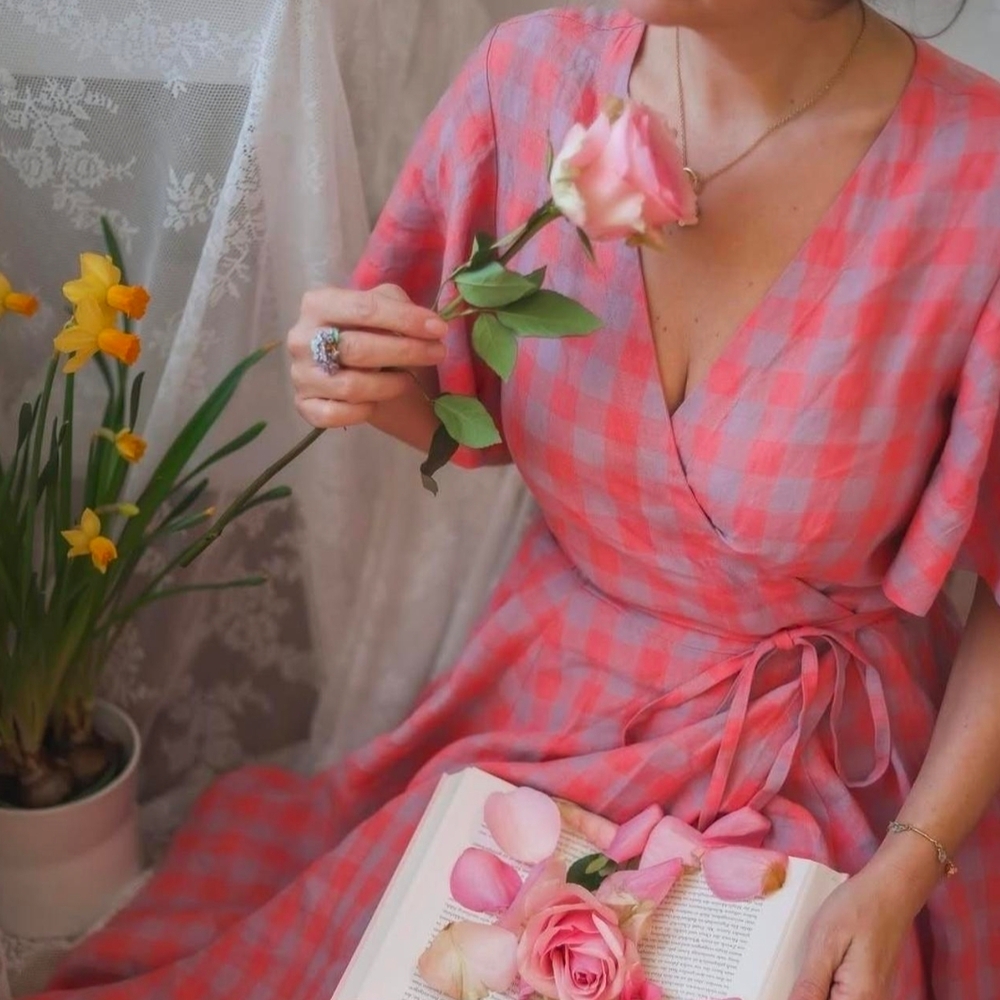 Son de Flor Pink and Gray Checkered Maxi Dress